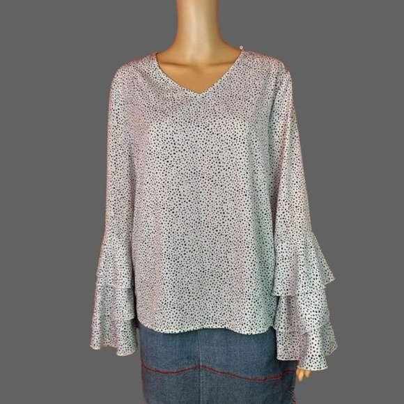 Shein Long ruffle sleeve  v-neck blouse - Picture 1 of 8